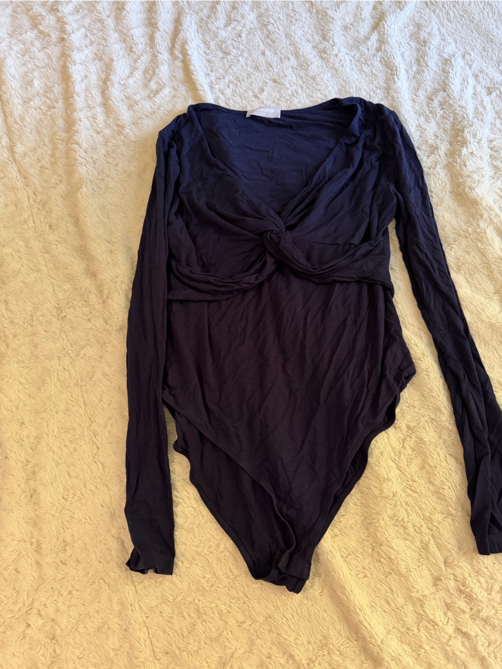 MangoPop Navy Twist-Front Long Sleeve Bodysuit
